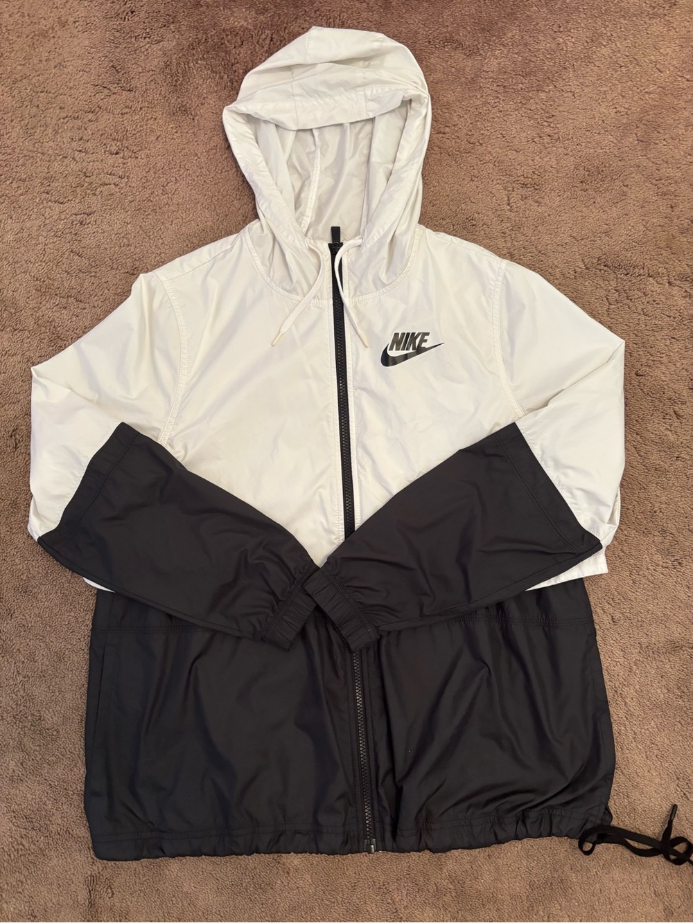 Nike White and Black Hooded Windbreaker Jacket